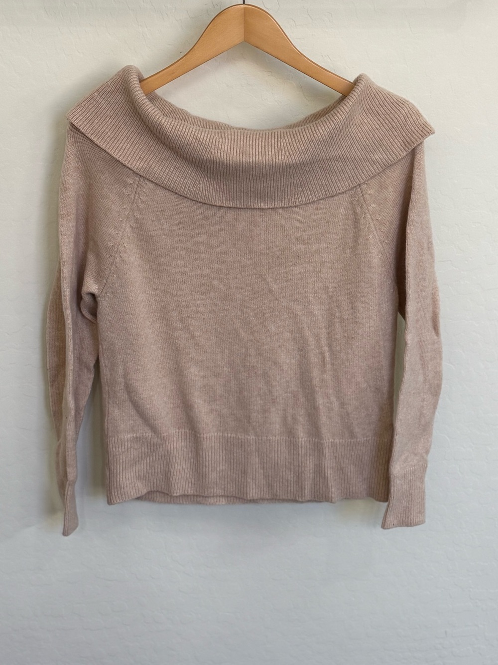 PAIGE Izabella Camel Wool Blend Off the Shoulder Foldover Knit Sweater Size S